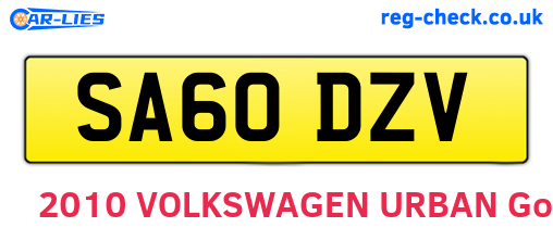 SA60DZV are the vehicle registration plates.