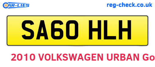 SA60HLH are the vehicle registration plates.