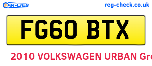 FG60BTX are the vehicle registration plates.