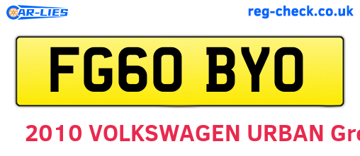 FG60BYO are the vehicle registration plates.