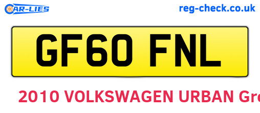 GF60FNL are the vehicle registration plates.
