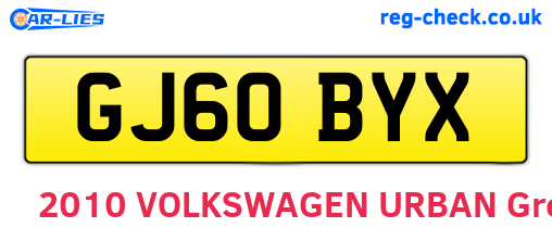 GJ60BYX are the vehicle registration plates.