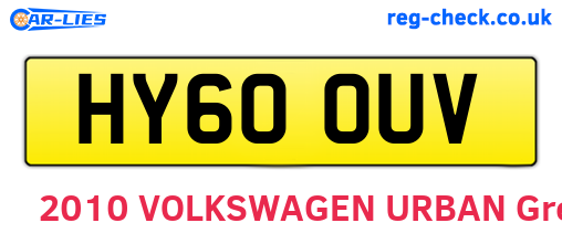 HY60OUV are the vehicle registration plates.