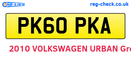 PK60PKA are the vehicle registration plates.