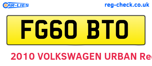 FG60BTO are the vehicle registration plates.
