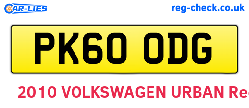 PK60ODG are the vehicle registration plates.