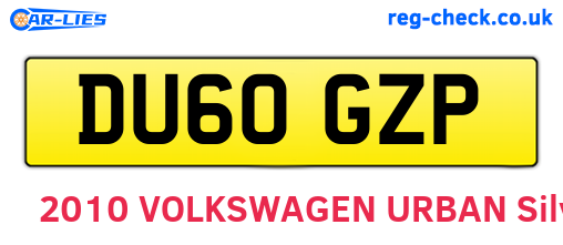 DU60GZP are the vehicle registration plates.