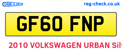 GF60FNP are the vehicle registration plates.
