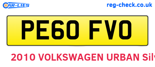 PE60FVO are the vehicle registration plates.