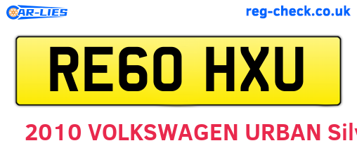 RE60HXU are the vehicle registration plates.
