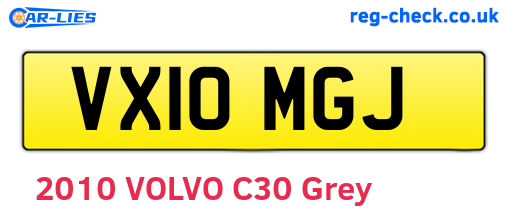 VX10MGJ are the vehicle registration plates.