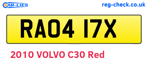 RAO417X are the vehicle registration plates.