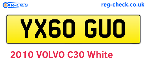 YX60GUO are the vehicle registration plates.