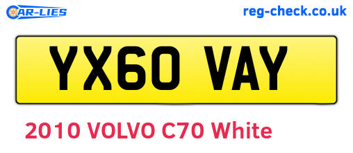 YX60VAY are the vehicle registration plates.