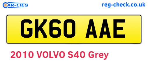 GK60AAE are the vehicle registration plates.