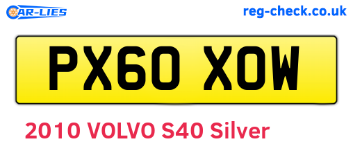 PX60XOW are the vehicle registration plates.