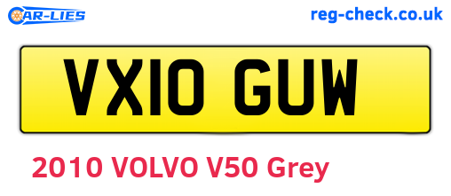 VX10GUW are the vehicle registration plates.