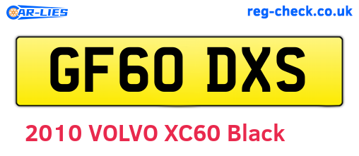 GF60DXS are the vehicle registration plates.