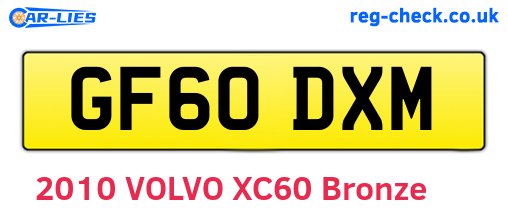 GF60DXM are the vehicle registration plates.
