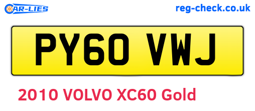 PY60VWJ are the vehicle registration plates.