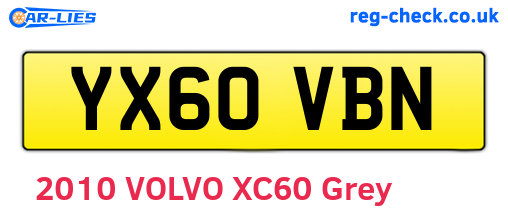 YX60VBN are the vehicle registration plates.