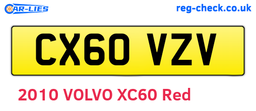 CX60VZV are the vehicle registration plates.