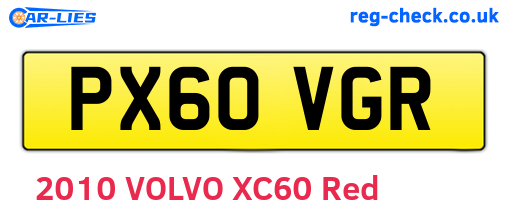 PX60VGR are the vehicle registration plates.