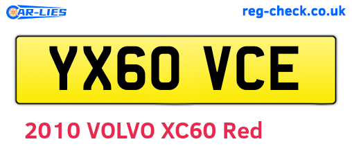 YX60VCE are the vehicle registration plates.