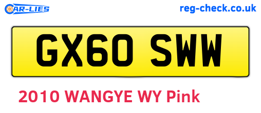GX60SWW are the vehicle registration plates.