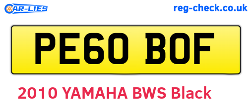 PE60BOF are the vehicle registration plates.