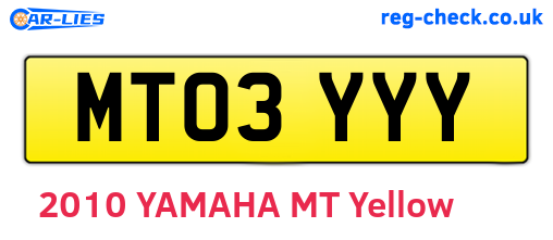 MT03YYY are the vehicle registration plates.