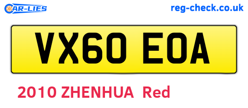 VX60EOA are the vehicle registration plates.