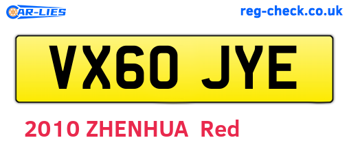 VX60JYE are the vehicle registration plates.