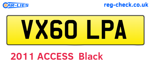 VX60LPA are the vehicle registration plates.