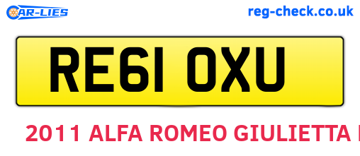 RE61OXU are the vehicle registration plates.
