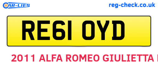 RE61OYD are the vehicle registration plates.