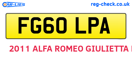 FG60LPA are the vehicle registration plates.