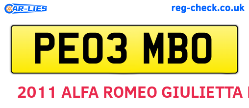 PE03MBO are the vehicle registration plates.