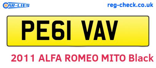 PE61VAV are the vehicle registration plates.