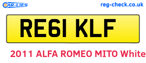 RE61KLF are the vehicle registration plates.