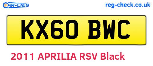KX60BWC are the vehicle registration plates.