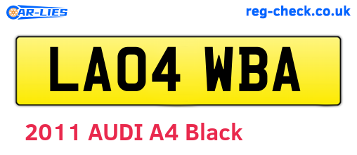 LA04WBA are the vehicle registration plates.