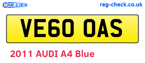 VE60OAS are the vehicle registration plates.
