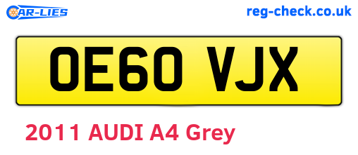 OE60VJX are the vehicle registration plates.