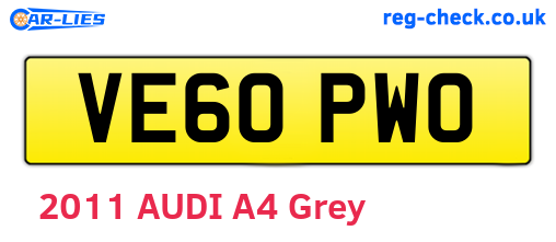 VE60PWO are the vehicle registration plates.