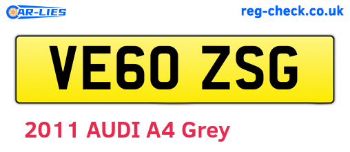 VE60ZSG are the vehicle registration plates.