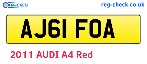 AJ61FOA are the vehicle registration plates.
