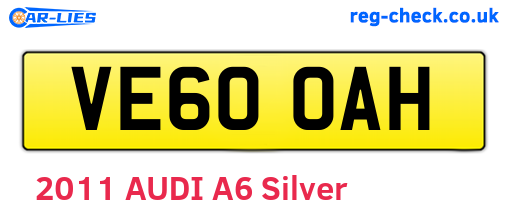 VE60OAH are the vehicle registration plates.