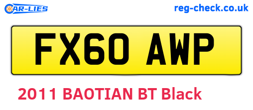 FX60AWP are the vehicle registration plates.