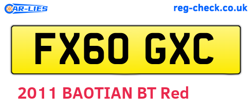 FX60GXC are the vehicle registration plates.